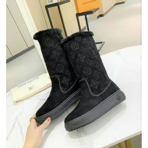 Louis Vuitton fur black high boots