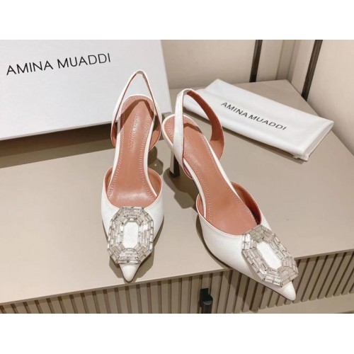 AMINA MUADDI Camelia Satin White 105 Sling Heel