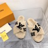 Louis Vuitton beige fur slippers