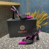 Versace Crystal La Medusa Satin Sling black heels