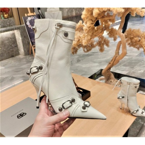 Balenciaga Cagole Buckled White Leather Boots