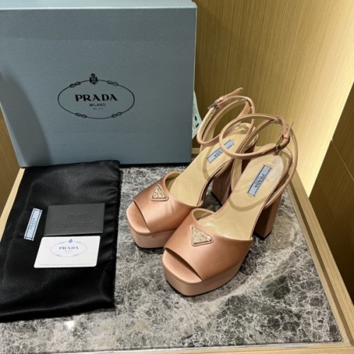 Prada beige satin platform heels