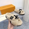 Louis Vuitton beige fur slippers