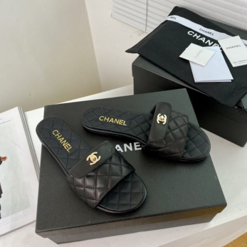 chanel slippers black