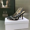 Dior Black Roses Motif Embroidered Slingback 10cm Heels