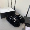 Chanel black shearling slippers