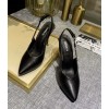 Versace Black Leather Safety-Pin Pointed Toe Slingback Heels