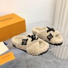 Louis Vuitton beige fur slippers